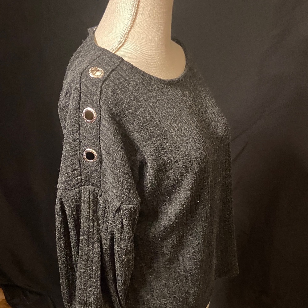 Adrienne Vittadini Charcoal Gray Eyelet Detail Knit Top
